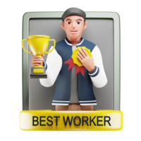 3D Best Worker Businessman. Cartoon Character Illustration for Business and Success Projects png