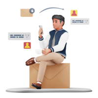 3D Businessman Checking Email on Mobile. Modern Cartoon Character Illustration for Corporate and Business Themed Digital Art Project png