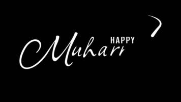 Animation Muharram Text on a black and white backdrop. Handwritten Animated using Drop of Ink. Excellent as a greeting card for the Islamic New Year celebration and introduction. Alpha channel in 4K video