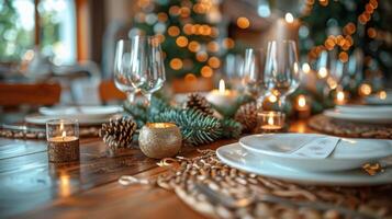 Table Set for Christmas With Candles and Plates photo