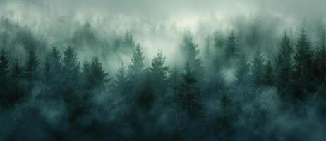 Misty Morning In A Dense Pine Forest photo