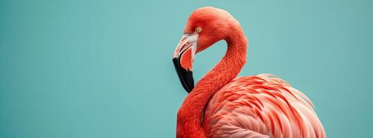 Pink Flamingo Bird With Blue Background photo