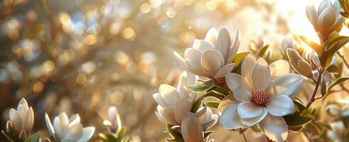 White Magnolia Blossoms Blooming in the Sunshine photo