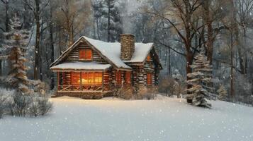 Cabin in Snowy Forest photo