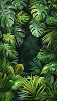 Group of Green Leaves on Black Background photo
