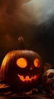 Spooky Jack-o'-Lantern with Glowing Eyes in Dark Setting video