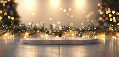 Festive Christmas Lights and White Platform photo