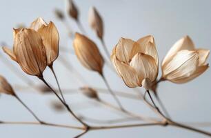 Delicate White Flowers and Brown Grass Against a White Background photo