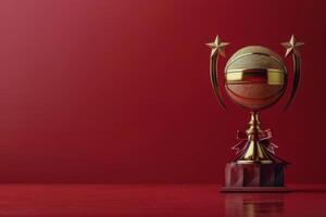 Gold Basketball Trophy With Red Ribbon on Red Background photo