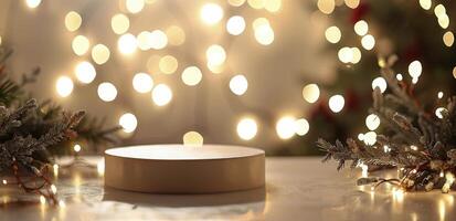 Festive Christmas Lights and White Platform photo