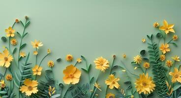 Paper Flower Garden With Green Background photo