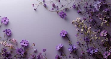 Purple and Pink Flowers Arranged on a Lavender Background photo