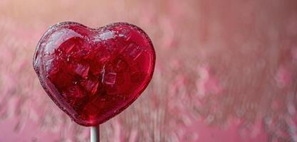 Pink Heart Shaped Lollipop on Pink Background photo