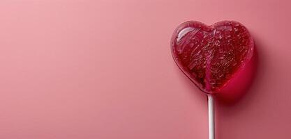 Pink Heart Shaped Lollipop on Pink Background photo