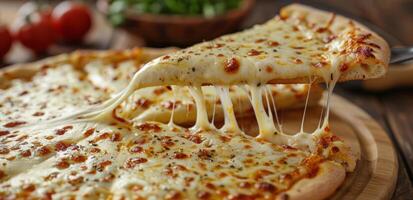 A Slice of Cheesy Pizza With Stretchy Mozzarella photo