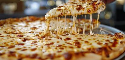 A Slice of Cheesy Pizza With Stretchy Mozzarella photo