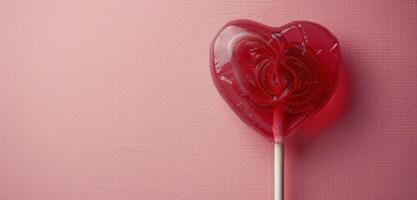 Pink Heart Shaped Lollipop on Pink Background photo