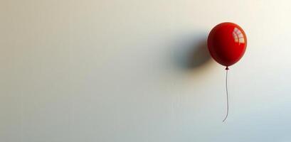 A Single Red Balloon Tied to the Floor in a White Room photo