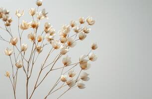 Delicate White Flowers and Brown Grass Against a White Background photo