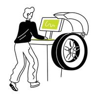 Easy to edit doodle mini illustration of tyre service vector