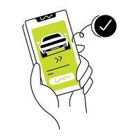 Easy to edit doodle mini illustration of an auto app vector