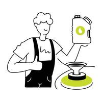 Get this doodle mini illustration of using motor oil vector