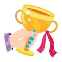 Ready to use flat sticker of hand holding trophy cup vector