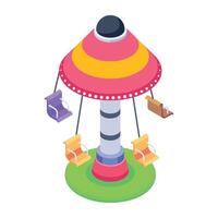 Easy to edit isometric icon of a carousel swing vector