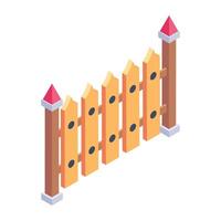 A handy isometric icon of wooden fence vector