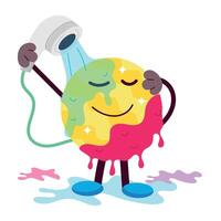 Ready to use flat sticker of taking shower vector