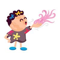 A flat style sticker of kid blowing powder colour vector