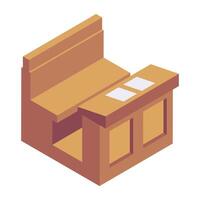 Get this isometric icon of court bench vector