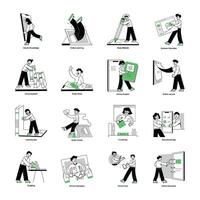 Latest Pack of Online Learning Linear Mini Illustrations vector