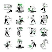 Handy Set of Distance Learning Linear Mini Illustrations vector