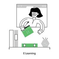An appealing outline mini illustration of e learning vector