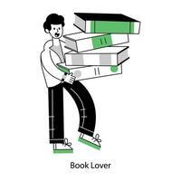 Book lover outline mini illustration is up for premium use vector