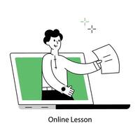 A customizable outline mini illustration of online lesson vector
