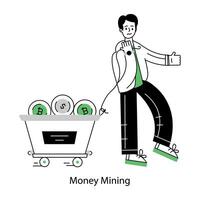 An editable outline mini illustration of money mining vector
