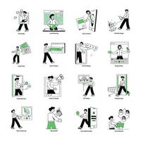 Collection of Social Media Linear Mini Illustrations vector