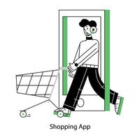 An outline mini illustration of shopping app vector