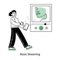 Trendy linear mini illustration of music streaming vector