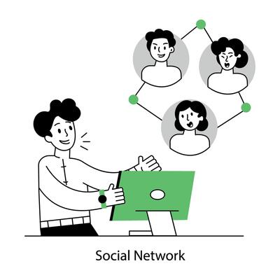 Check out outline mini illustration of social network