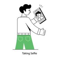 Get a glimpse of taking selfie line style mini illustration vector