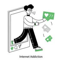 Well-crafted outline mini illustration of internet addiction vector