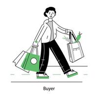 Modern line style mini illustration of buyer vector