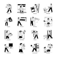 Collection of Social Media Linear Mini Illustrations vector