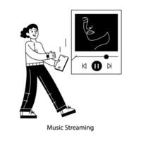 Trendy linear mini illustration of music streaming vector