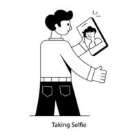 Get a glimpse of taking selfie lin setyle mini illustration vector
