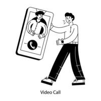 A handy outline mini illustration of call vector