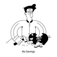 A mini illustration of no savings in line style vector